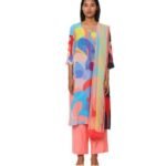 Peach Medium Crepe Printed Kurta Bottom Set for Women