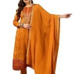 Vaam Women's Mustard Silk Ikat Straight Woven Kurta Pant With Dupatta Set | Straight Kurta Set For Women | Woven Salwar Suit For Women