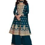 Ethnik Women's Pink Vichitra Silk Stitched Top With Stitched Vichitra Silk Bottom and Vichitra silk Dupatta Full Sleeve Embroidered Straight Kurta