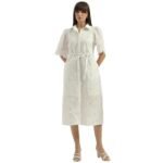 Spread Collar Schiffli Embroidered Shirt Dress