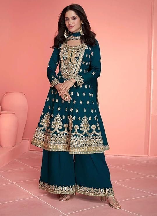 Ethnik Women's Pink Vichitra Silk Stitched Top With Stitched Vichitra Silk Bottom and Vichitra silk Dupatta Full Sleeve Embroidered Straight Kurta - Image 4