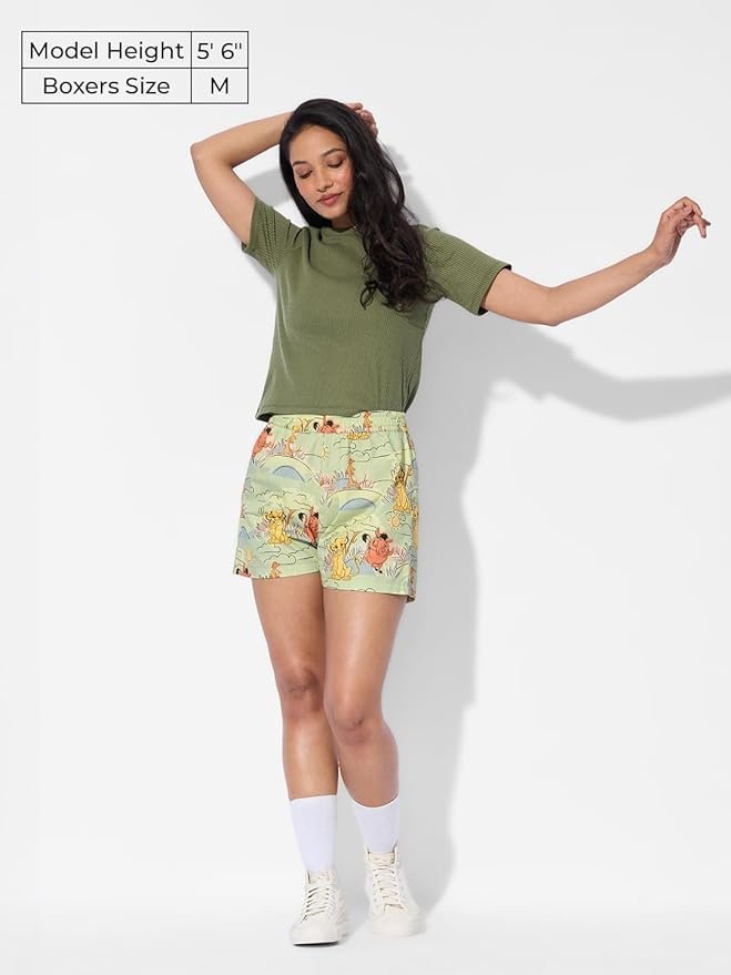 Hakuna Women and Girls Pull On Green All Over Printed Regular Fit Cotton Boxer Shorts - Image 5