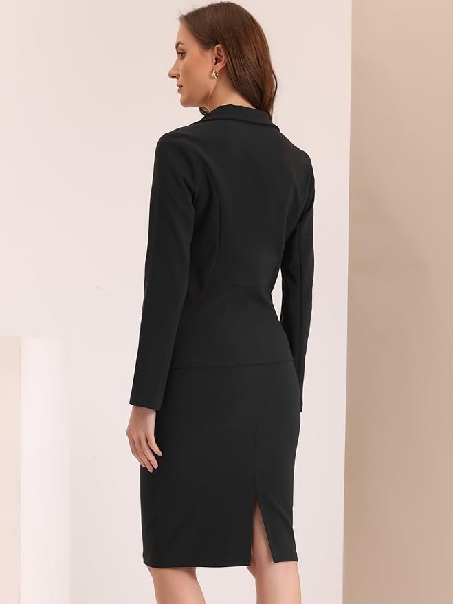 K Women's 2 Piece Suit Skirt Set Business Casual Long Sleeve Blazer and Pencil Skirt - Image 4