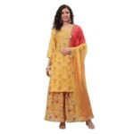 Griti Women Polyester Printed Yellow Suit Set