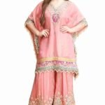 Traditional Embroidered Kaftan Palazzo Set, Pink, V-Neck with Fringe Details, Floral Embellished