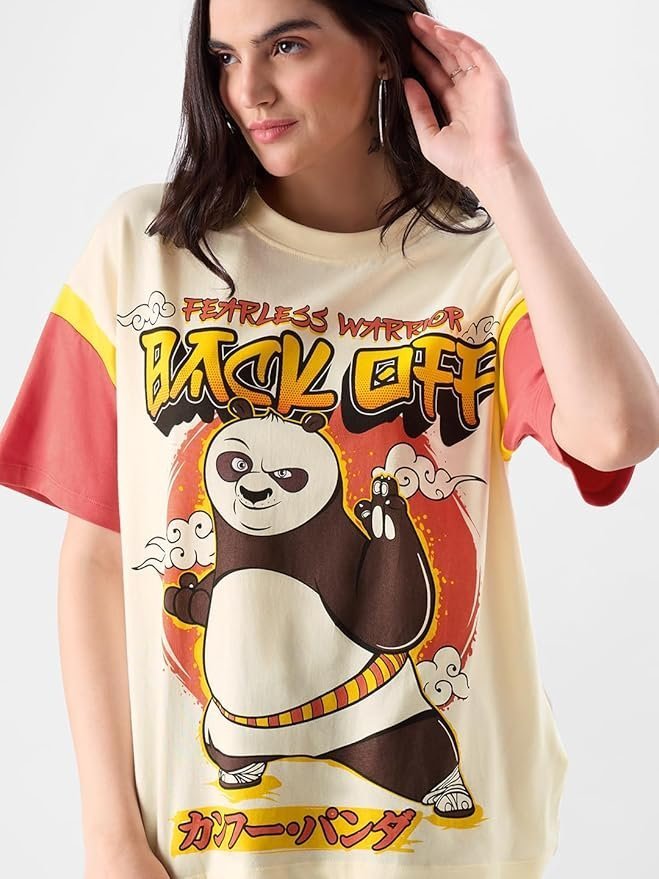 Hoff Womens Oversized Fit Graphic Printed Half Sleeve Cotton Multicolored - Image 2