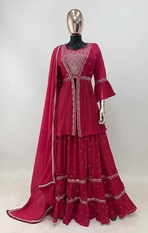 Ethnik Elegant Pink Embroidered Lehenga Choli Set - Image 4