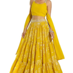Janasya Womens Georgette Readymade Embellished Foil Printed Tiered Ready To Wear Lehenga Choli Set