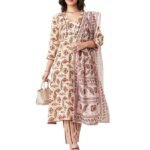 Miyx Women's Printed Anarkali Kurta Pant Set with Dupatta