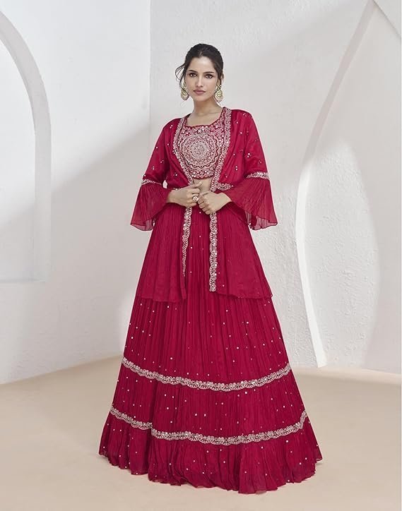 Ethnik Elegant Pink Embroidered Lehenga Choli Set - Image 7